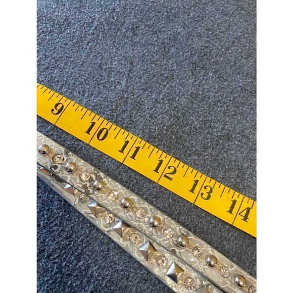 Silver Faux Leather Studded Belt with Rhinestones - Picture 8 of 12